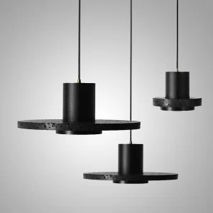 Černá designová kamenná industriální závěsná lampa | osvětlení 2 ks